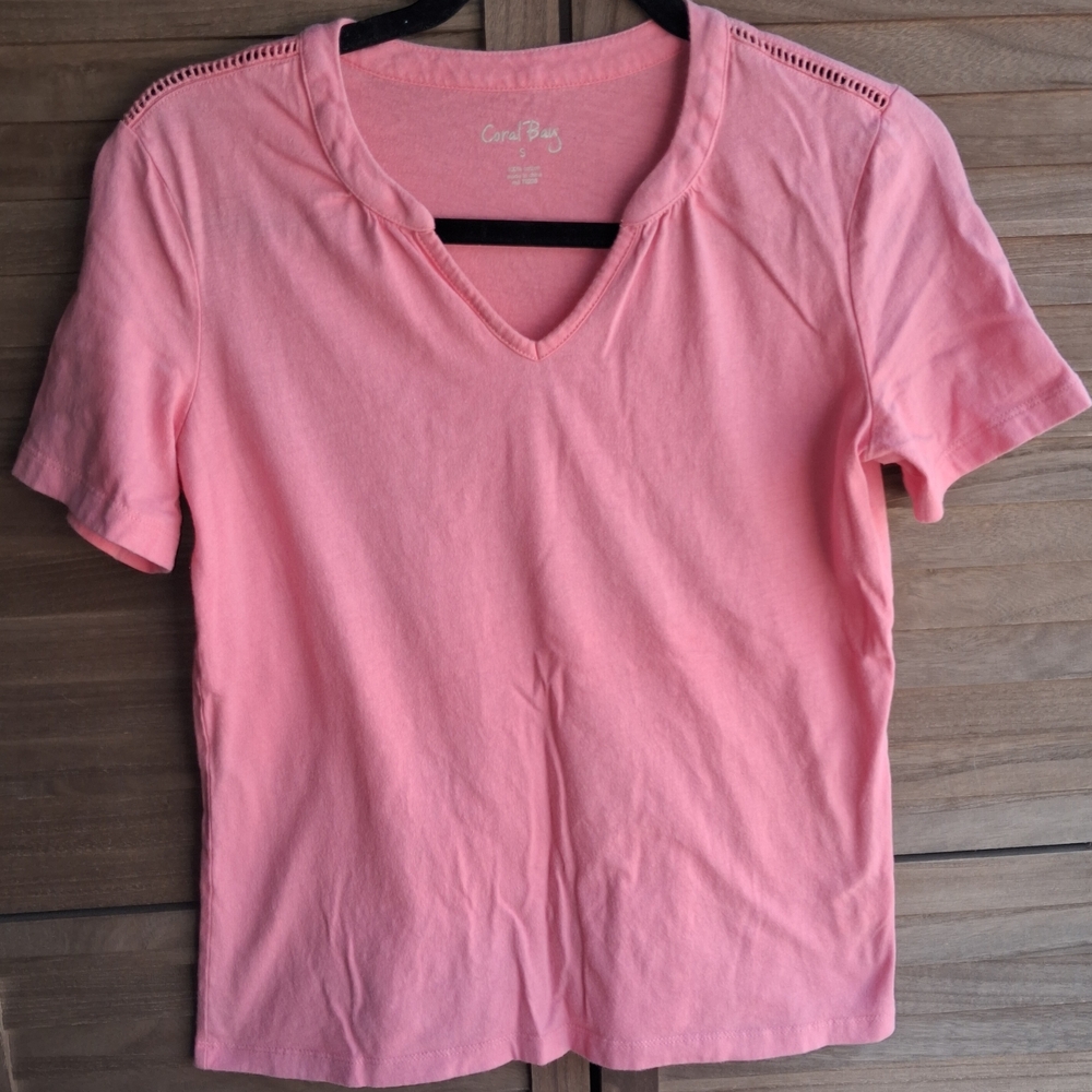 Coral Bay Women's Pink Short Sleeve V-Neck Top
